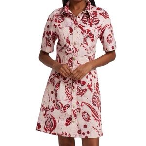 Etro Paisley Ikat Safari Dress Pink Red Cotton Button Front size 44 / US 8 NWT